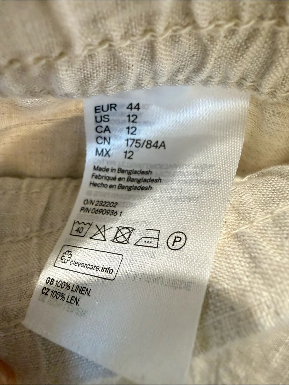 H&M women’s Lightweight 100% Linen Drawstring Pants in Natural size 12